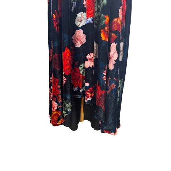 NWT Cara Cara 4 Floral Velvet Midi Dress Rhinestone Buttons V-Neck Puff Sleeves - Picture 12 of 16